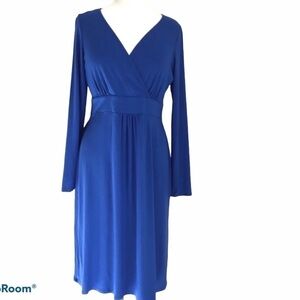 Eileen Fisher deep blue v-neck long sleeve dress S